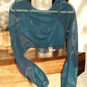 Sincerely Jules Teal Mesh Crop Top